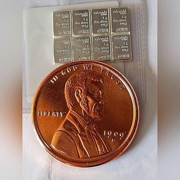 1oz Copper Round + 6G Valcambi Silver Bars